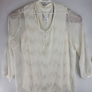 Christopher & Banks Womens Size 3X 24/26W Cream Pullover Tank LS Blouse NWT